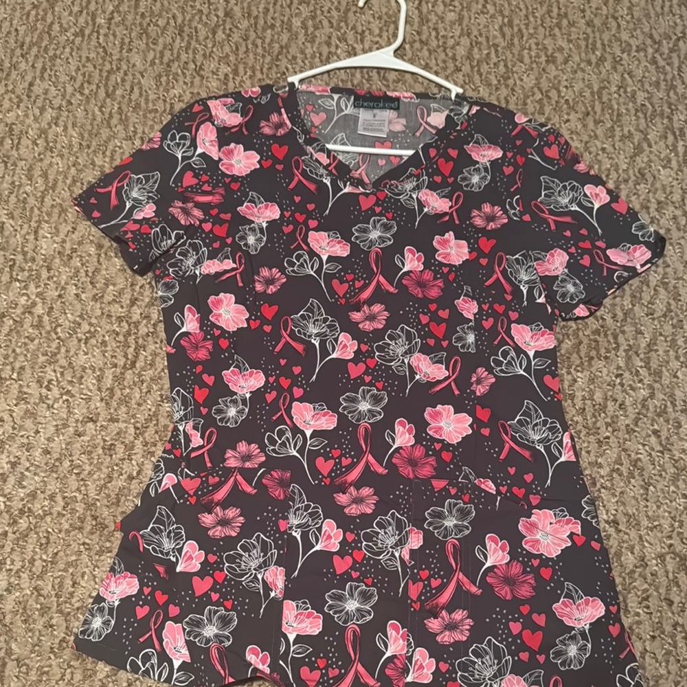 Breast cancer flower scrub top